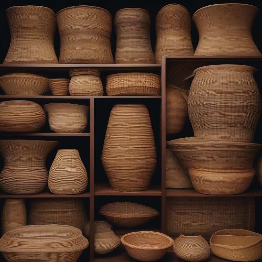 A collection of antique ribbed baskets from different cultures, showcasing the historical use and variety of this weaving technique.