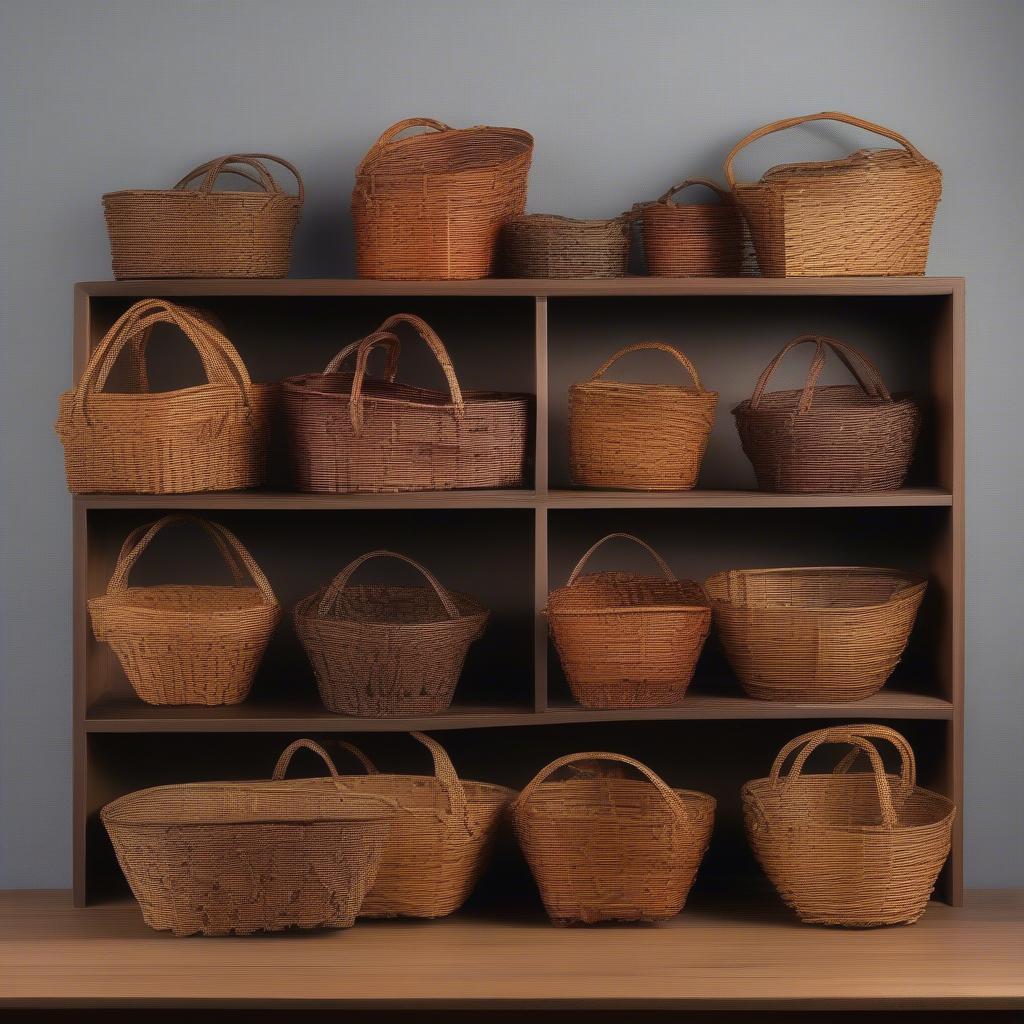 Antique Tiffany Weave Berry Baskets Displayed in a Rustic Setting