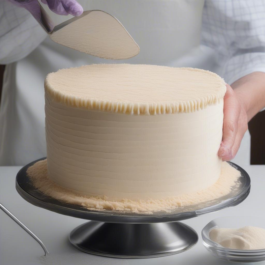 Applying Crumb Coat for Basket Weave Cake