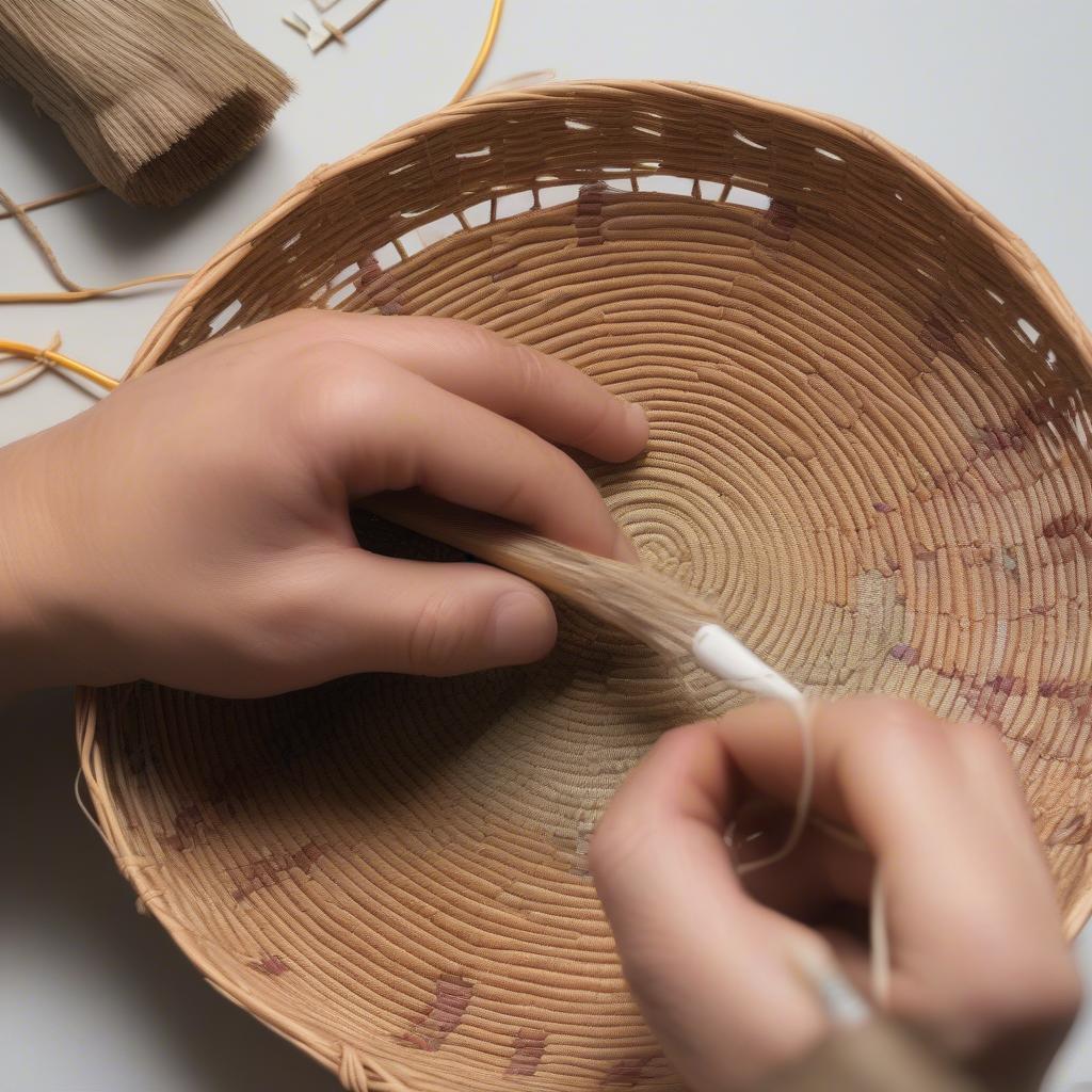 Applying a Decorative Rim to a Woven Basket