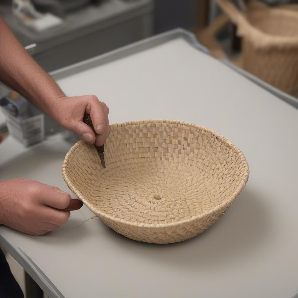 Applying Sealant to Waterproof Basket