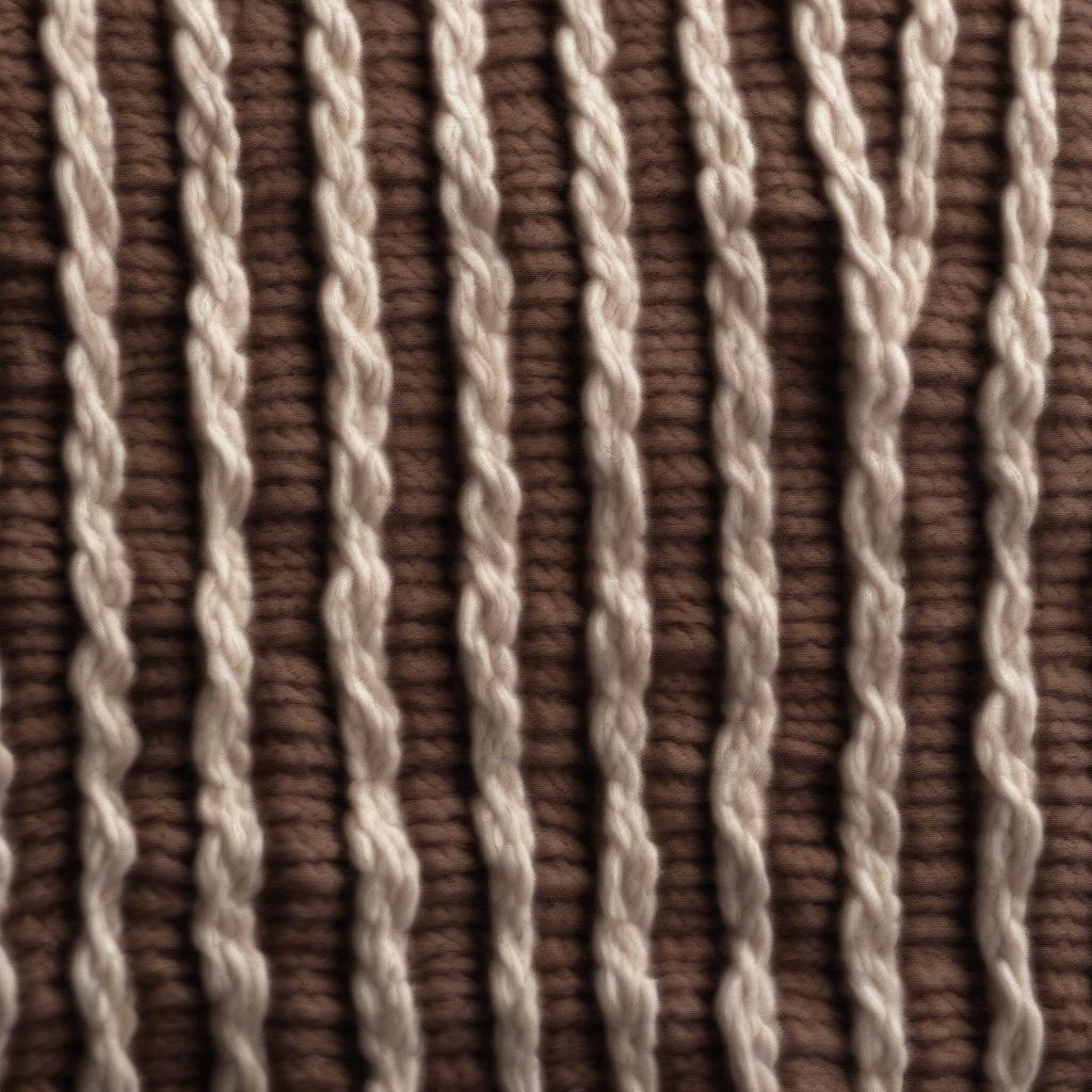 A knitted swatch showcasing the intricate Aran basket weave stitch