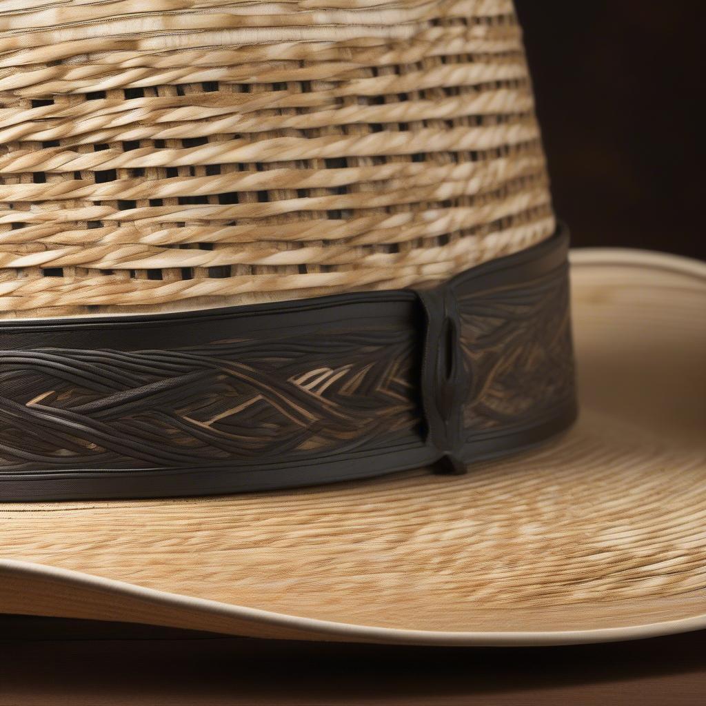 Close-up view of an Ariat twisted weave cowboy hat showing the intricate straw pattern