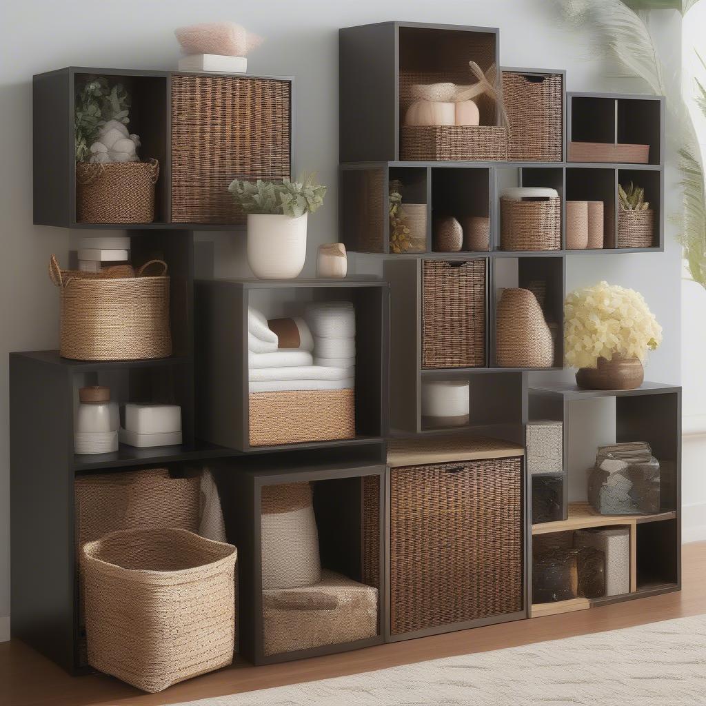 Arranging 11x11x11 Basket Weave Storage Cubes on a Shelf