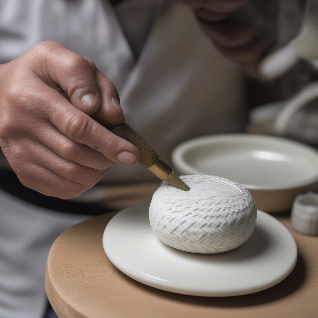 Artisan Creating Basket Weave Porcelain