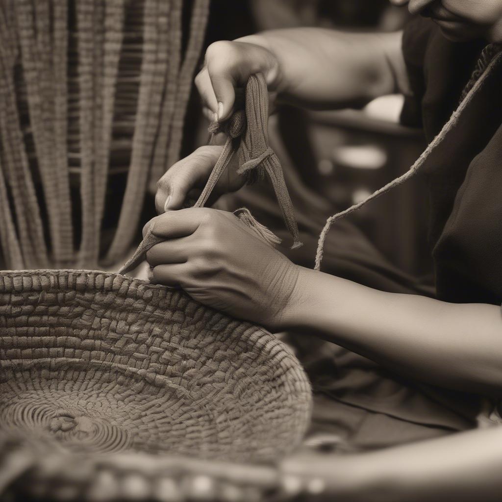 Artisan crafting a deer stag tassel basket