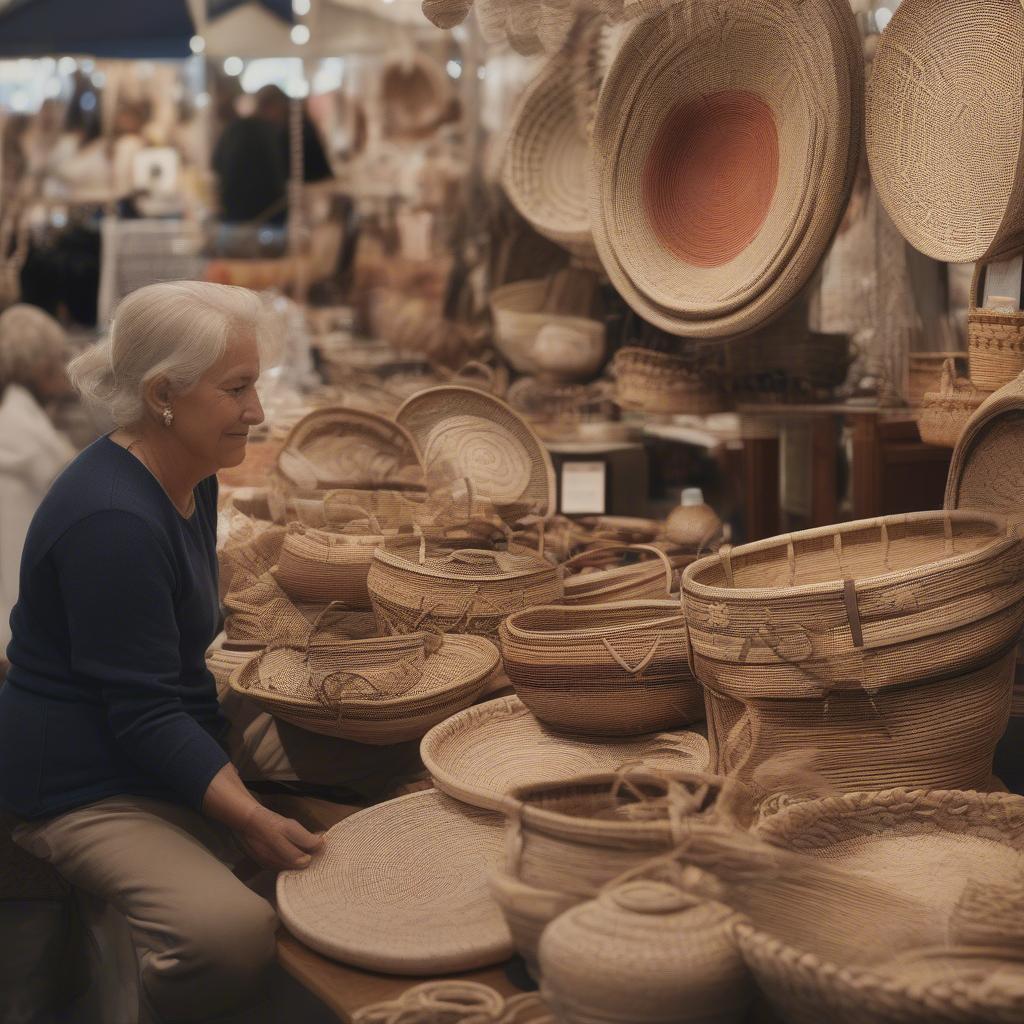 Artisan Selling Handmade Baskets at a Craft Fair