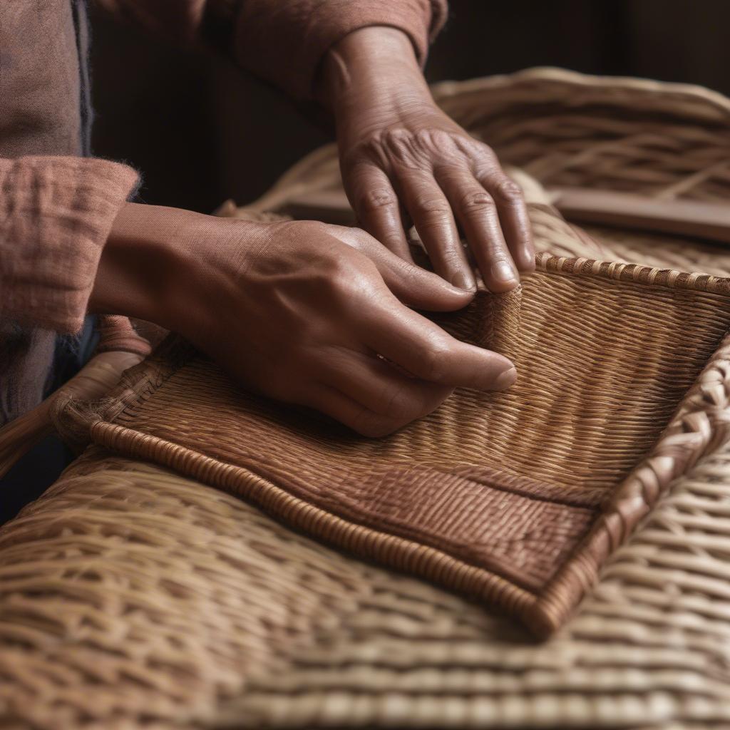 Artisan skillfully weaving a destiny basket weave satchel