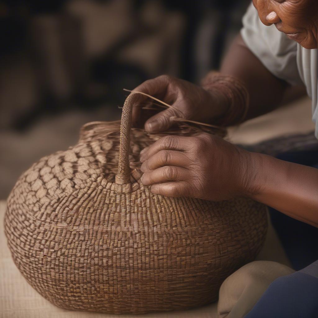 Artisan Hand-Weaving a Basket Bag