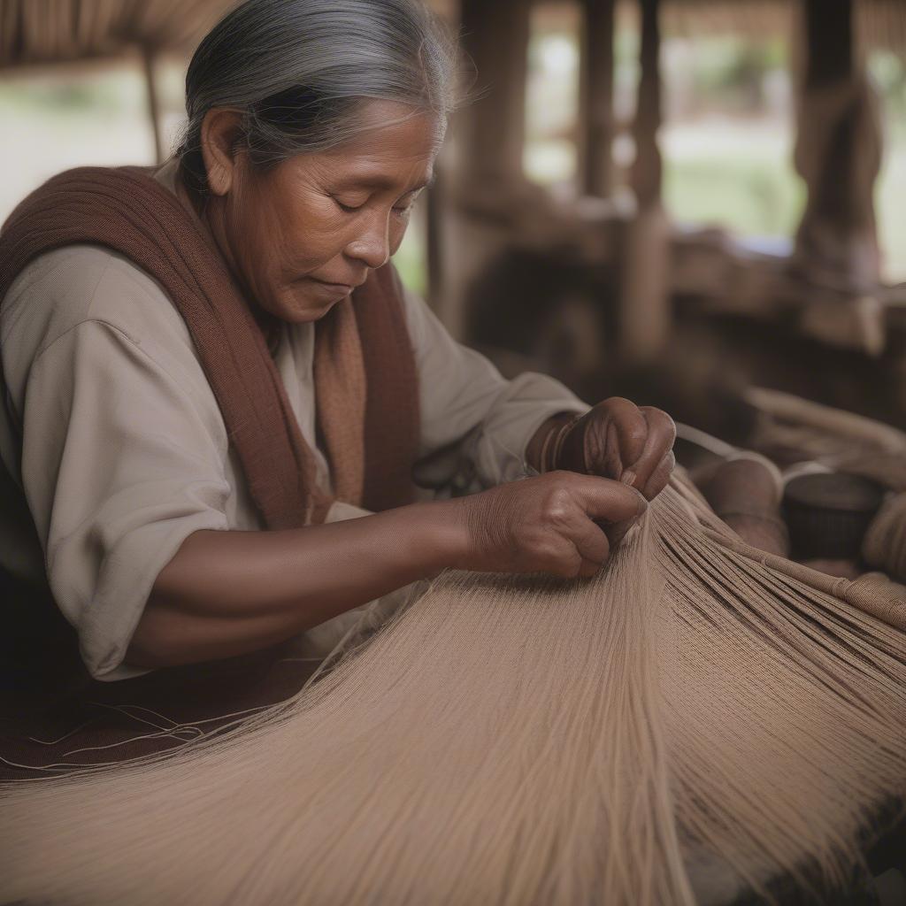 An artisan weaving a camera bag, demonstrating the traditional craftsmanship involved in creating these unique pieces.