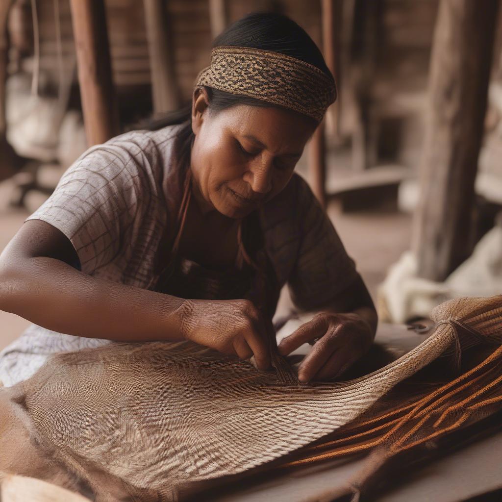 Artisan Weaving a Chocolate Woven Bag