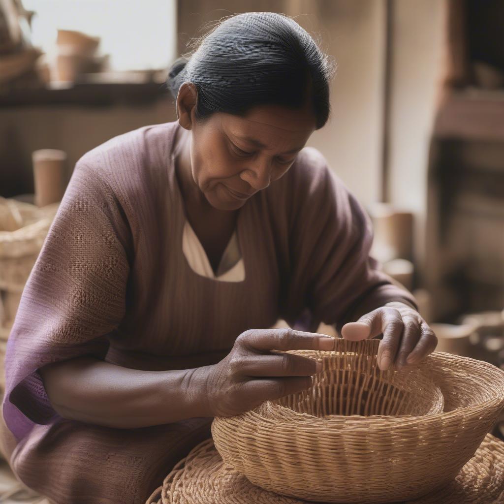 Artisan Weaving a Hyacinth Basket