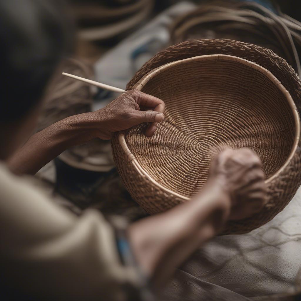 Artisan Weaving a Rattan Basket