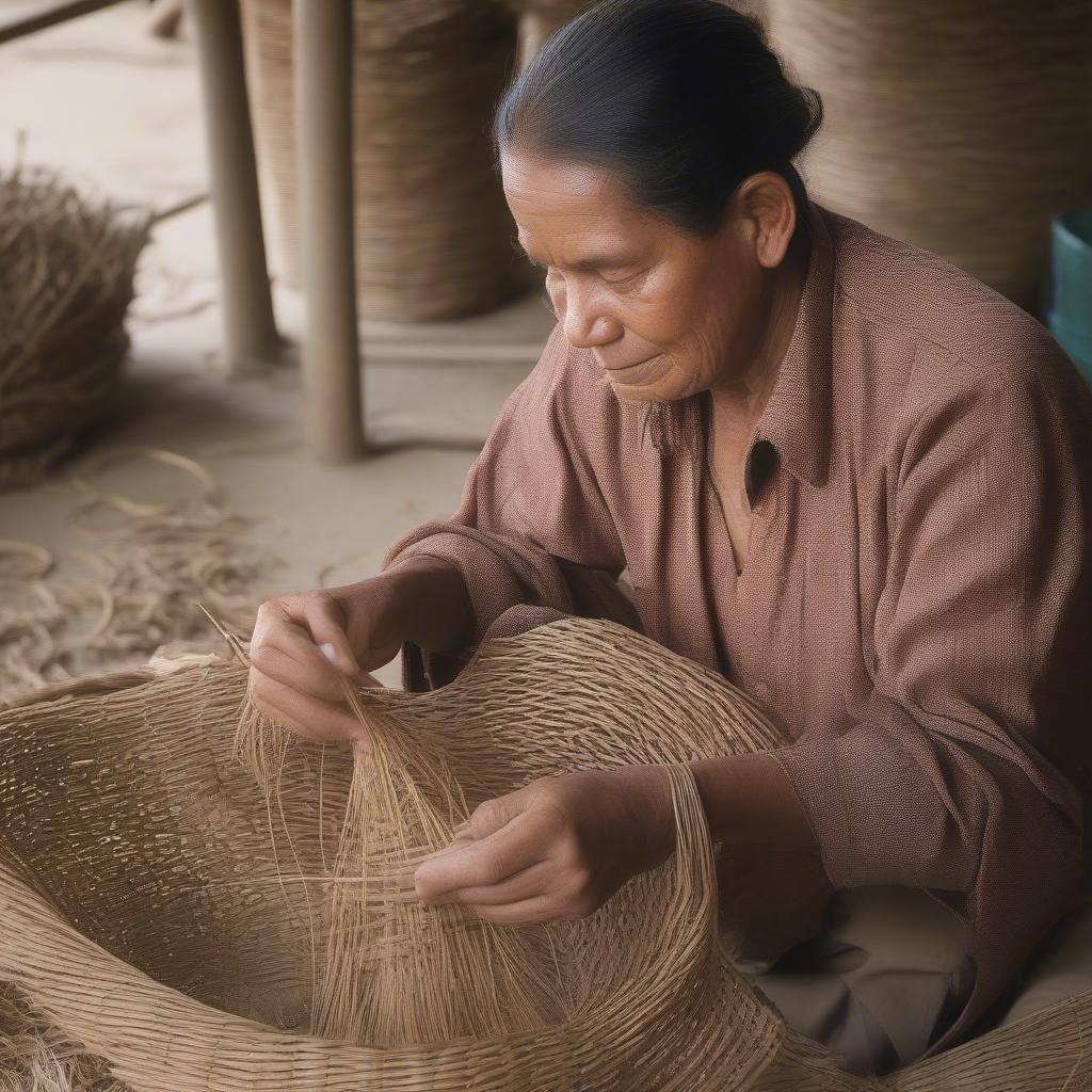 Artisan Weaving a Water Hyacinth Basket