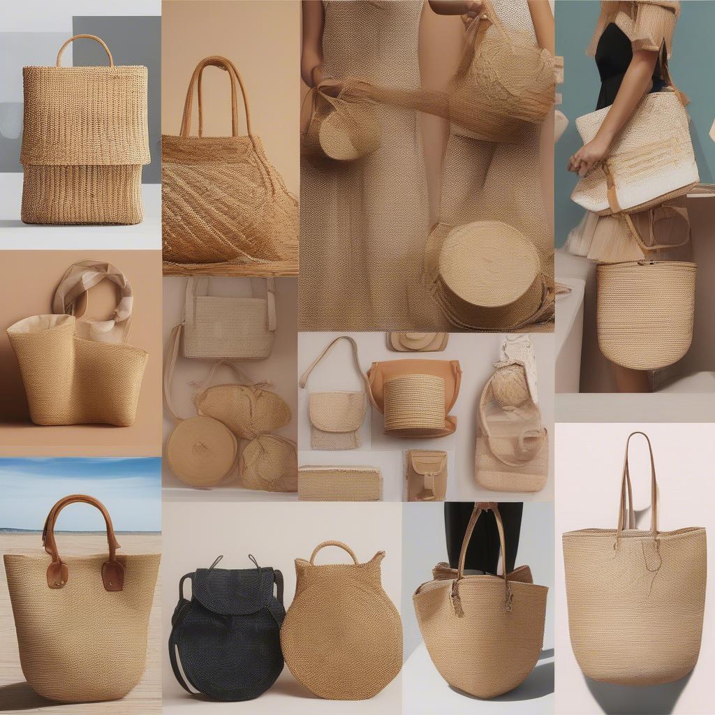 Different styles of straw woven bags in Australia.