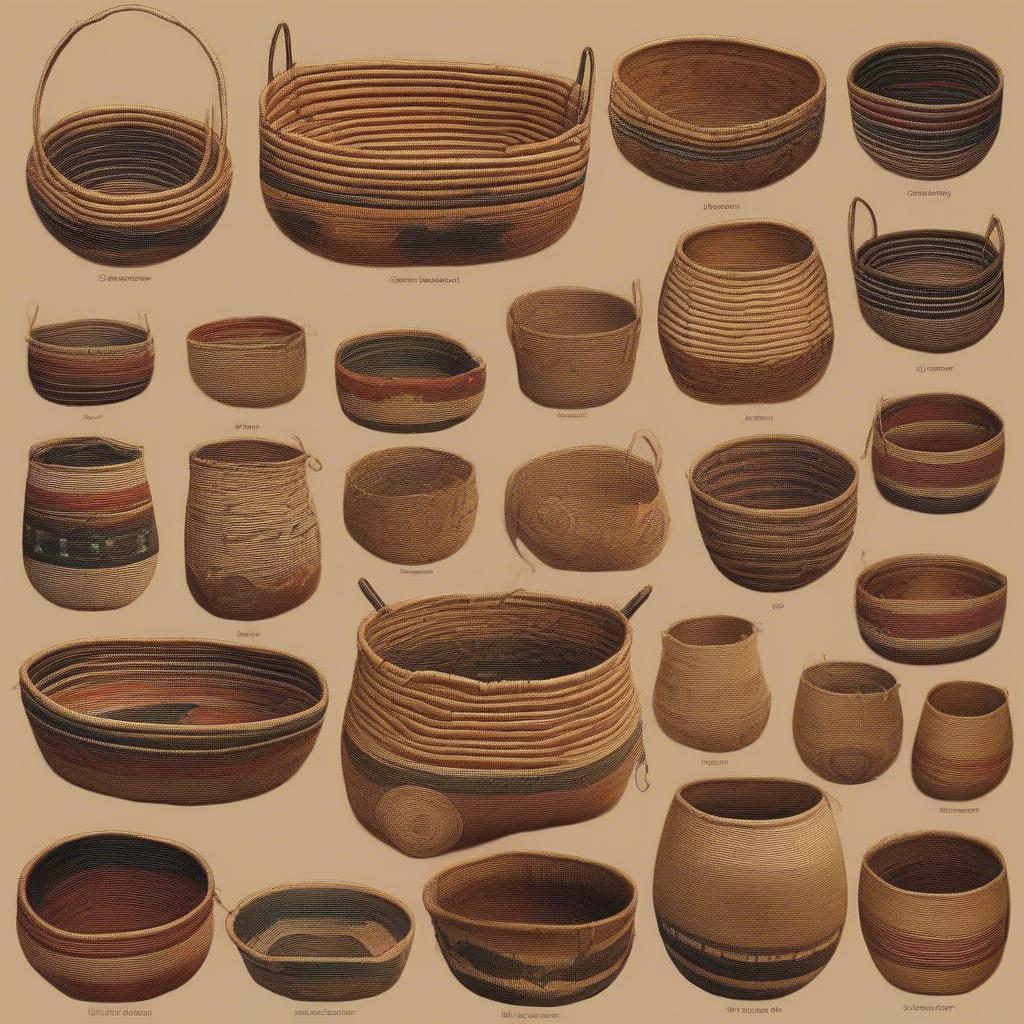 Examples of authentic Native American baskets with details highlighting key features for identification.