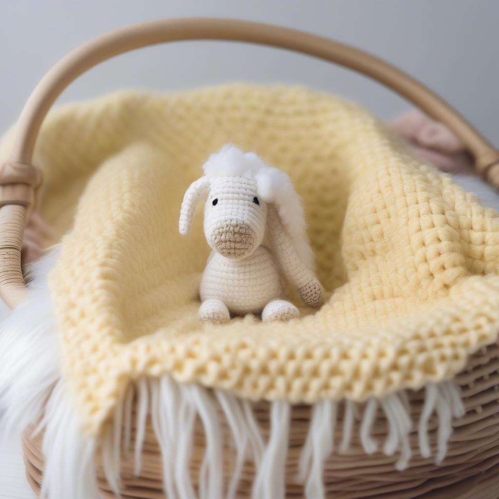 Close-up of a baby basket weave blanket showing the intricate stitch detail and soft texture.