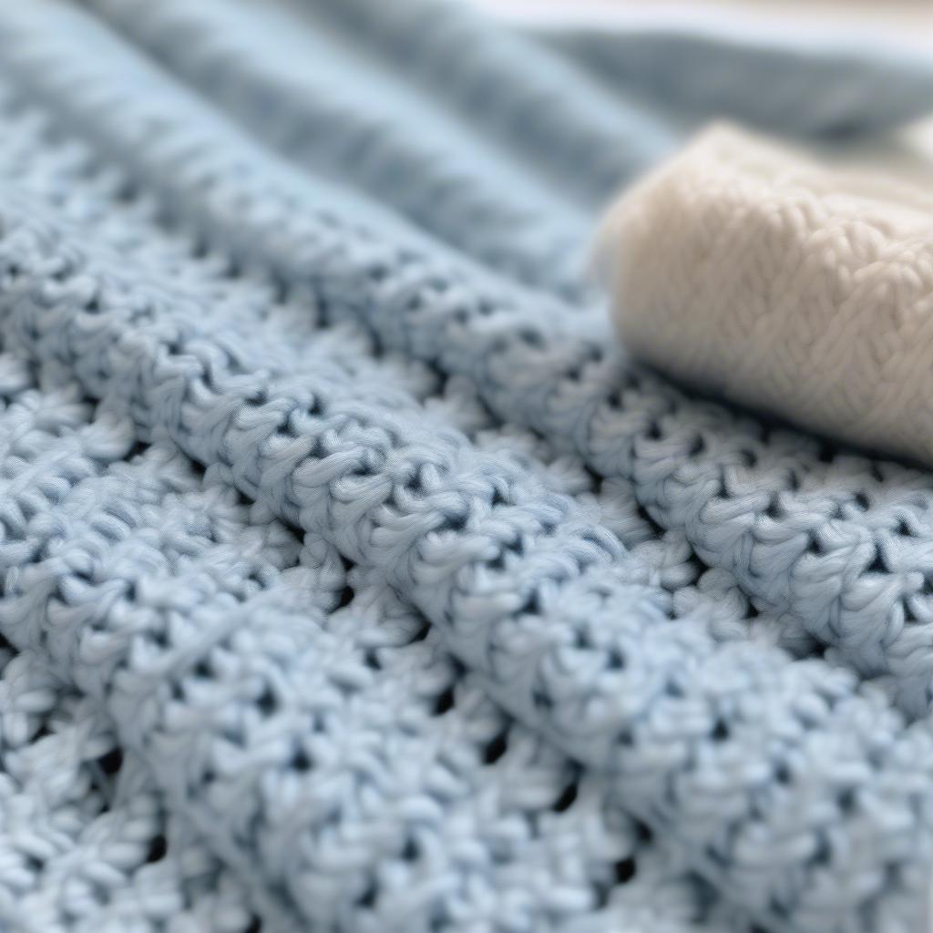 Close-up of the basket weave stitch on a baby blanket