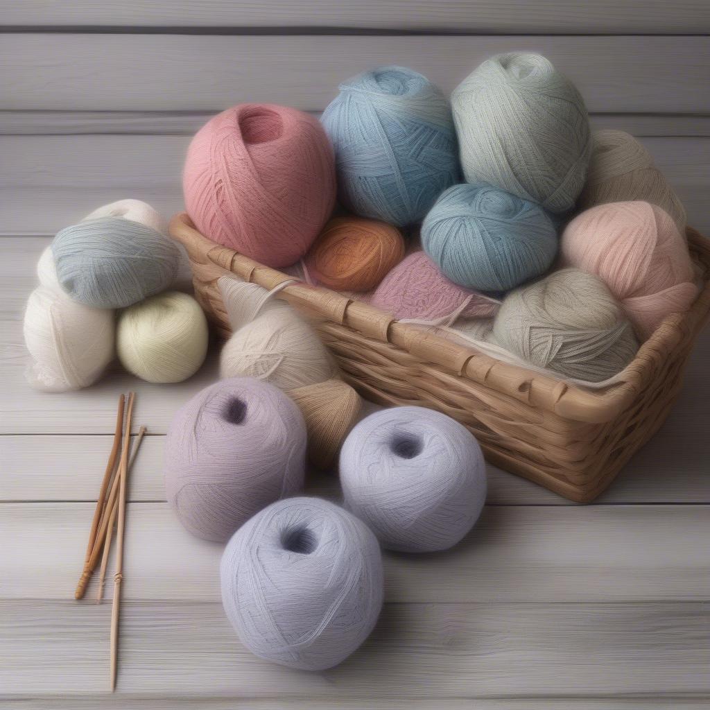 Various yarn skeins suitable for a basket weave baby blanket