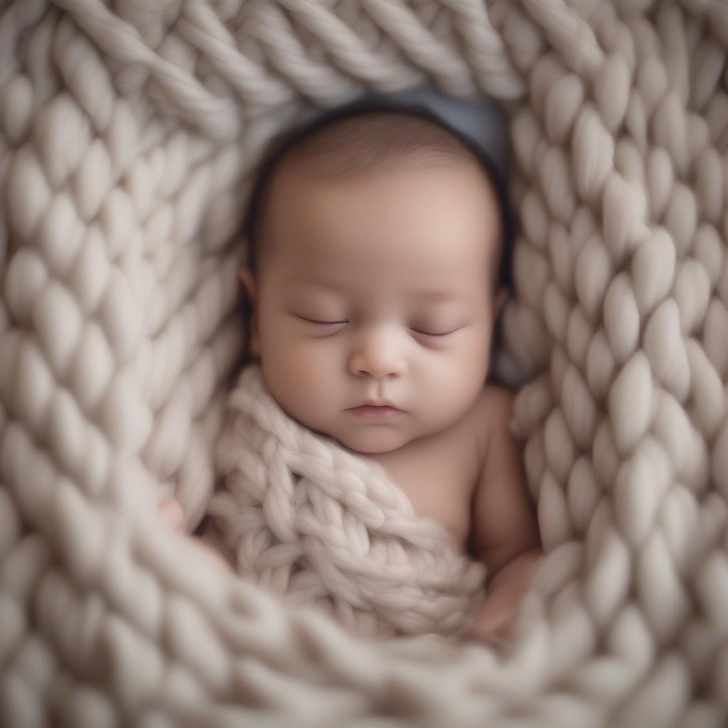 Baby Wrapped in a Basket Weave Baby Blanket