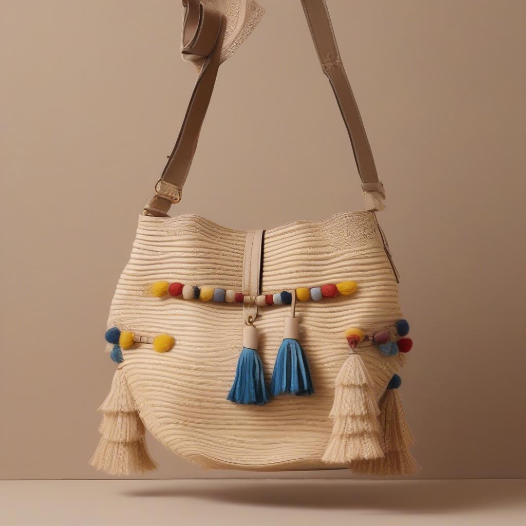 Badgley Mischka Raffia Shoulder Bag with Tassels 