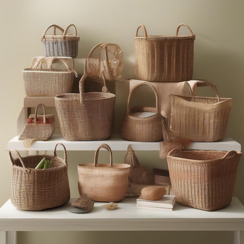 Different types of bag woven baskets showcase their versatility and style.