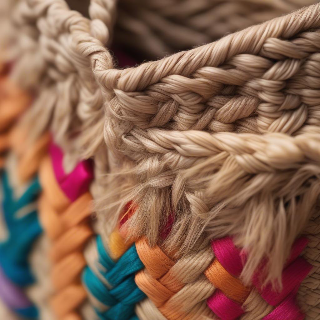 Close-up of a Bahamas woven bag showcasing its intricate weaving and vibrant colors