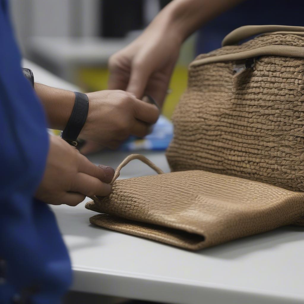 Bahamian Woven Bag Undergoing Customs Inspection