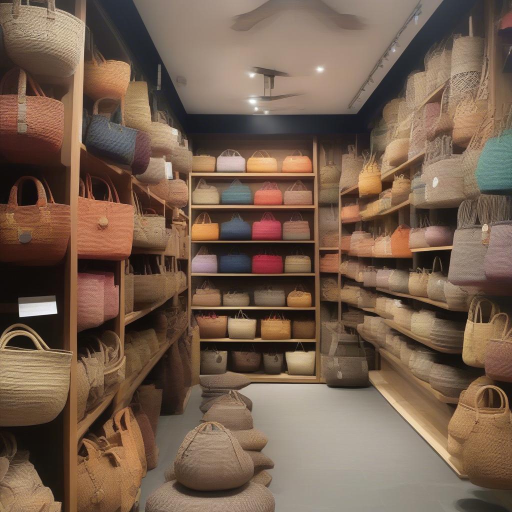 Variety of Bali Woven Bags Displayed in a New Zealand Shop