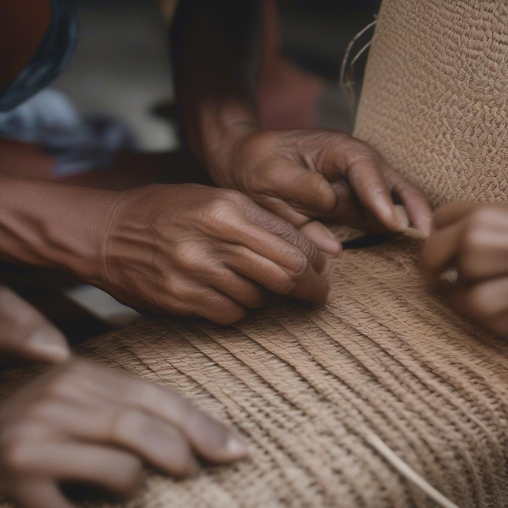 Balinese Artisan Weaving a Bag