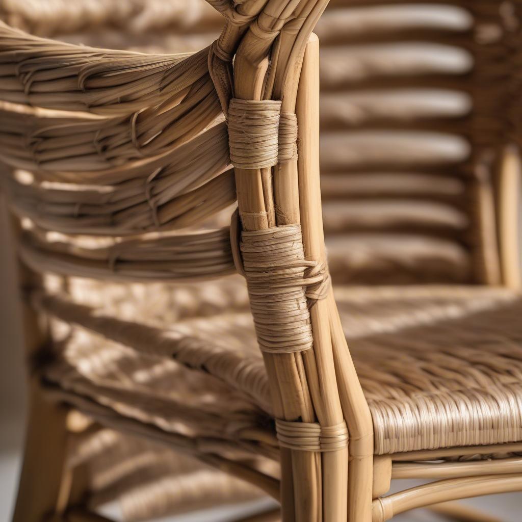 Close-up of a banana weave dining chair showcasing the intricate weaving pattern and natural texture.