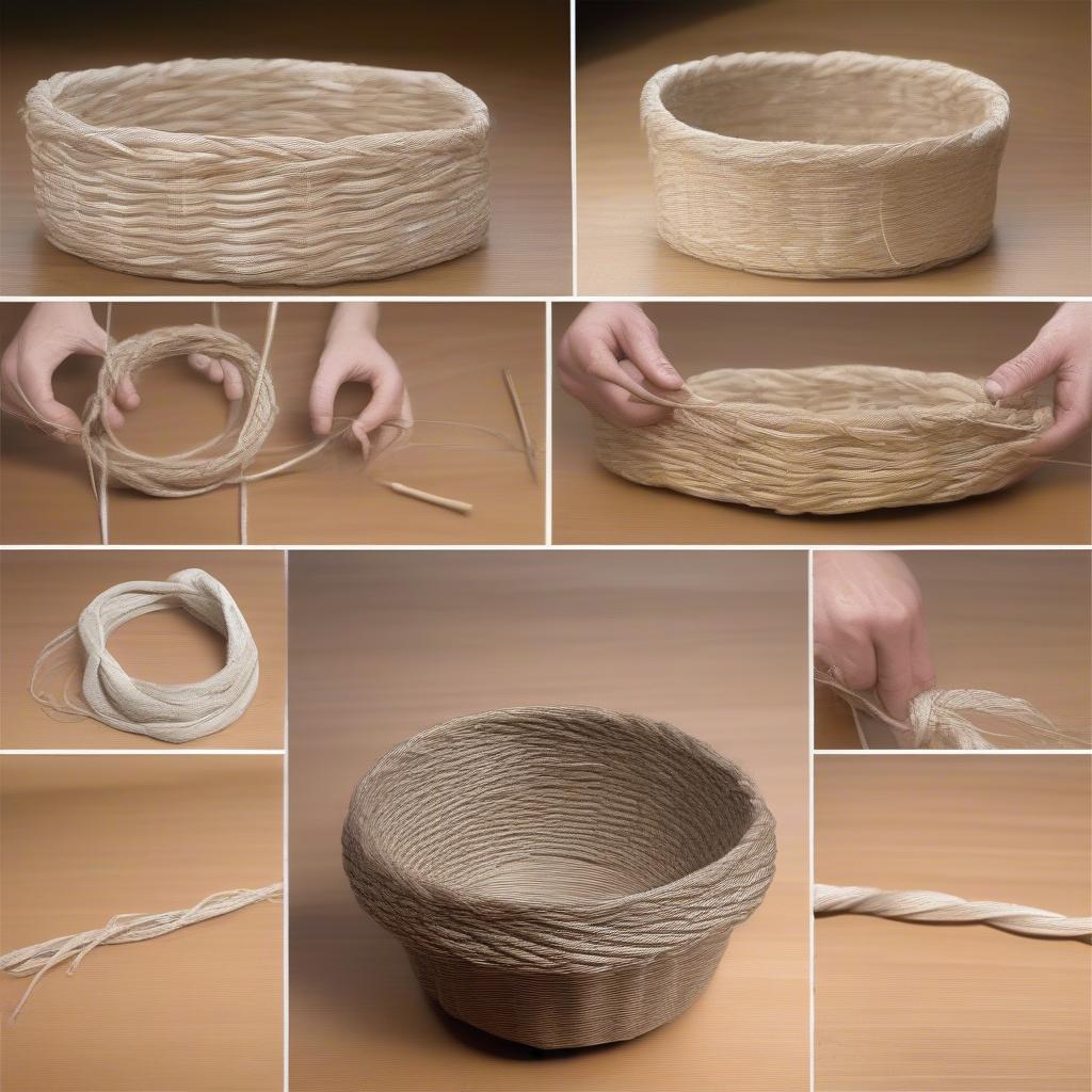 Illustrative examples of coiling, plaiting, and twining basket weaving techniques.