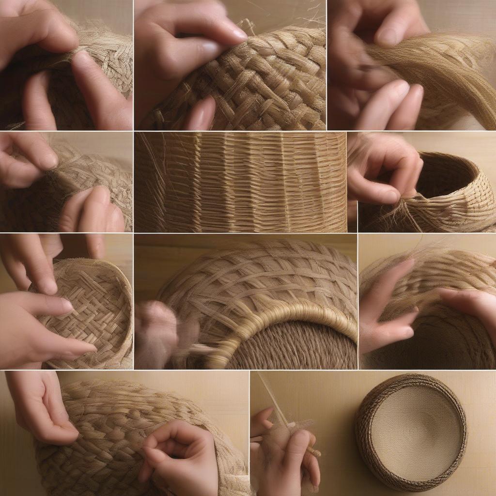 Demonstrating the basic techniques of flax basket weaving