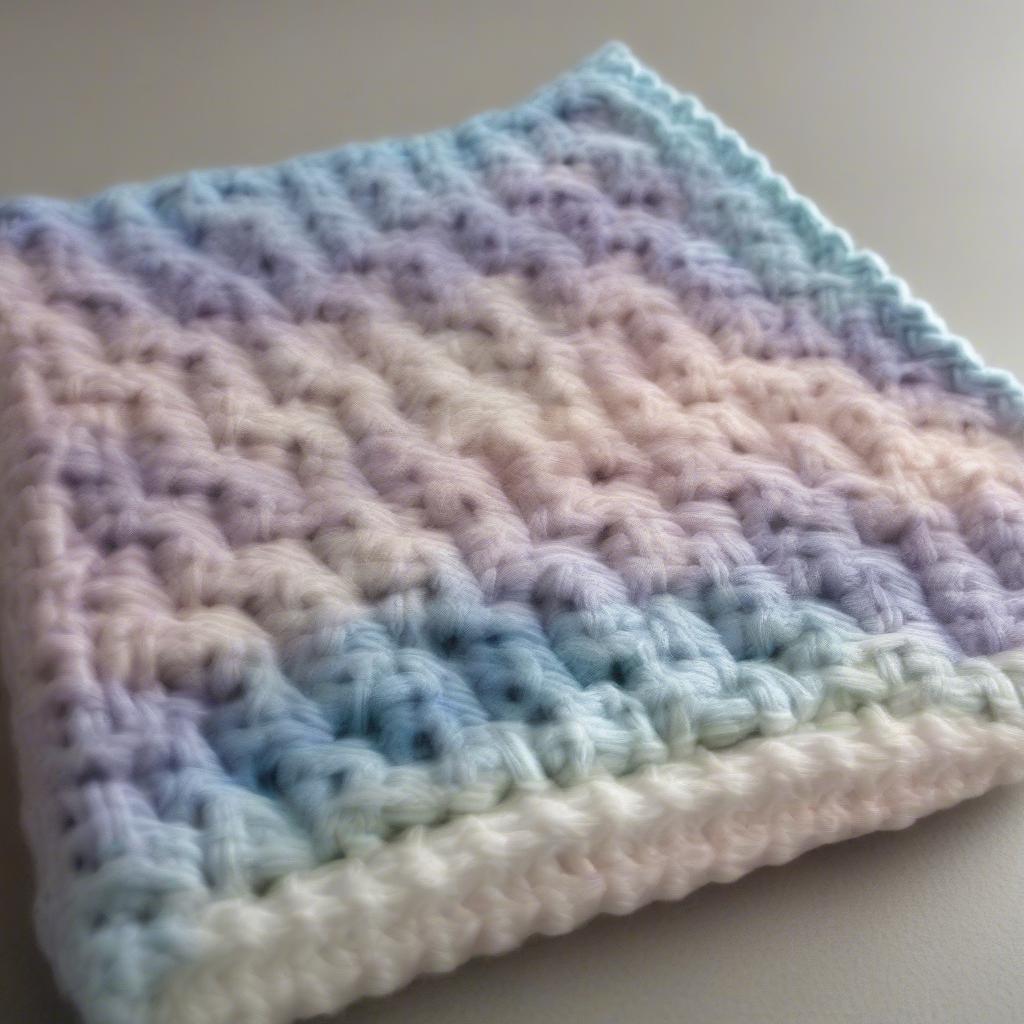 Close-up of a basket weave baby blanket, showcasing the intricate texture and stitch pattern