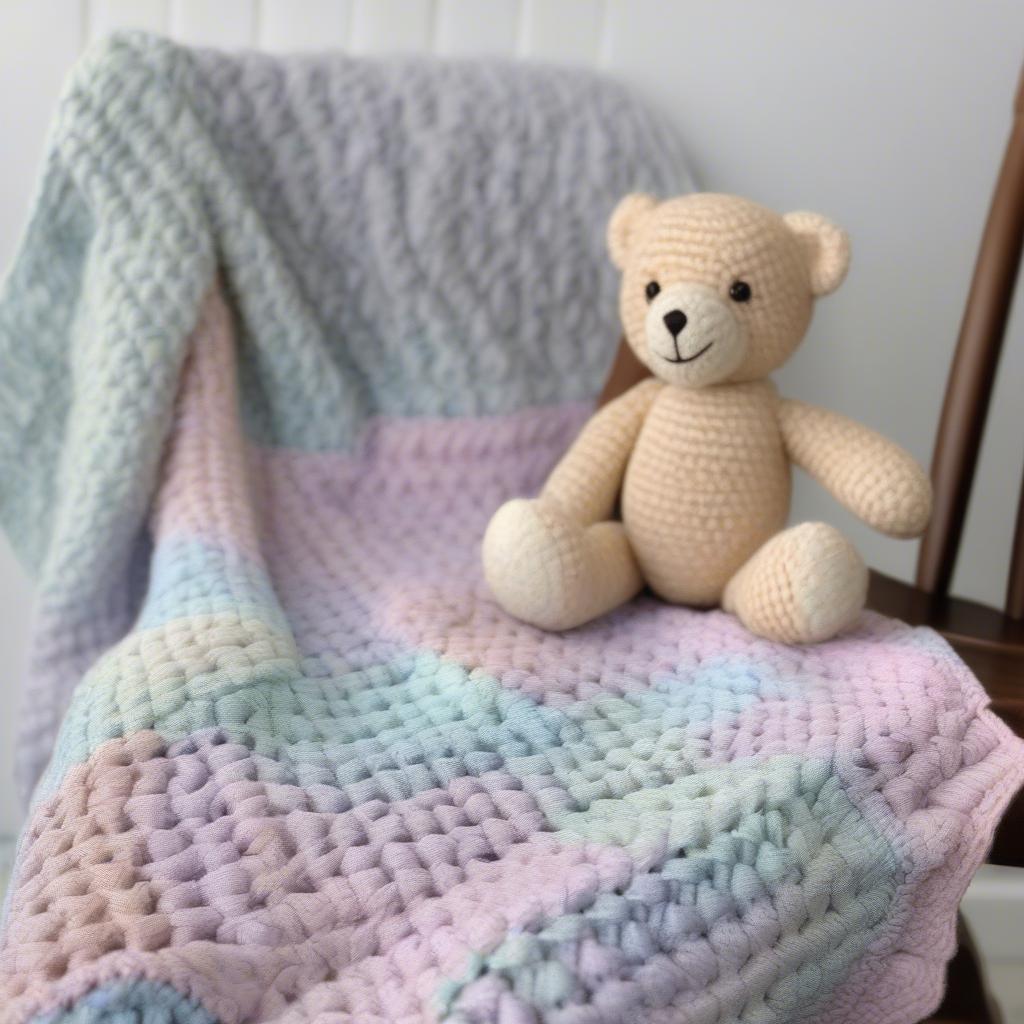 Crochet Basket Weave Baby Blanket in Soft Pastel Yarn