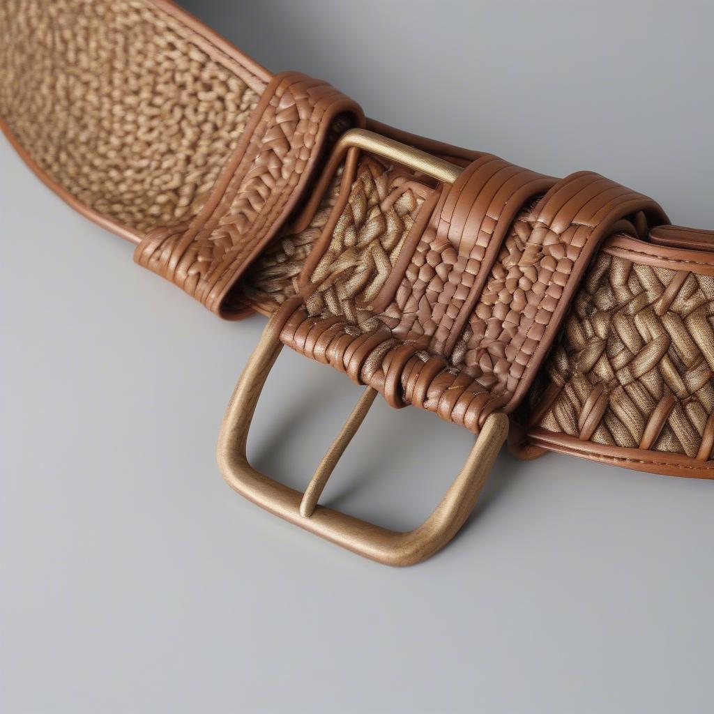 Close-up of a basket weave back brace duty belt, showcasing the intricate weaving pattern and durable materials.