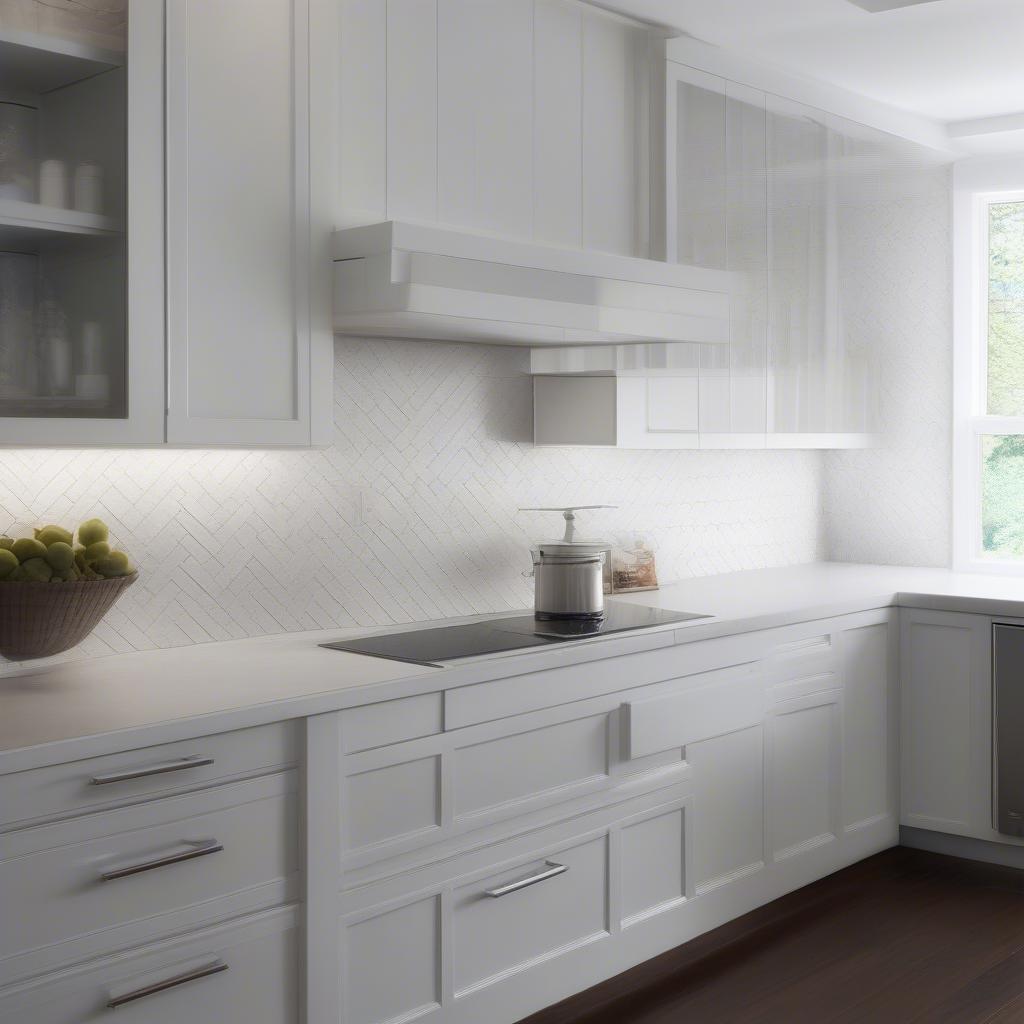 Basket Weave Backsplash Tile White and Gray 4x6 in a Modern Kitchen