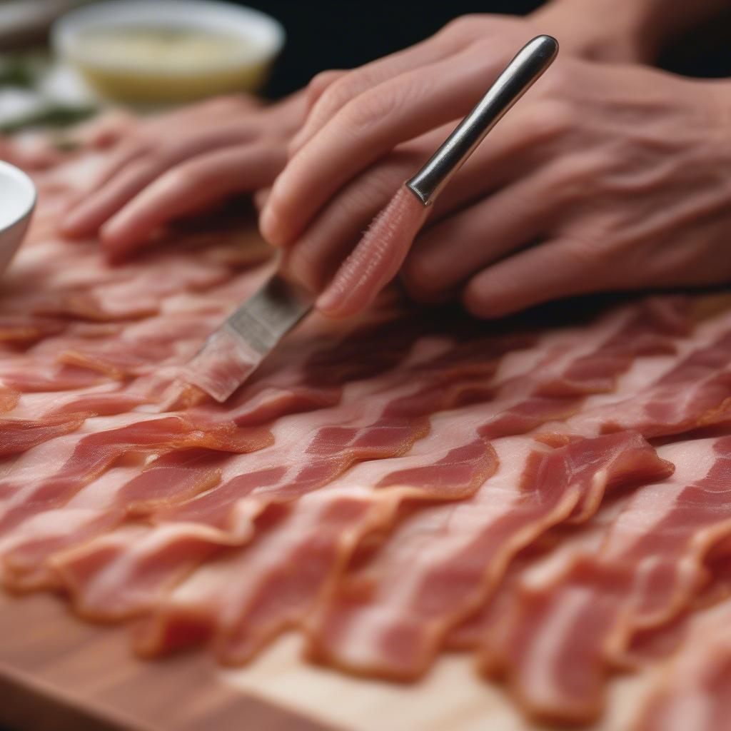 Preparing the Basket Weave Bacon for Turkey