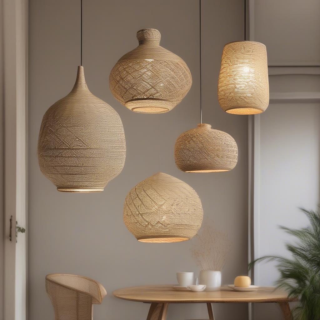 Different Sizes of Basket Weave Bamboo Pendant Shades