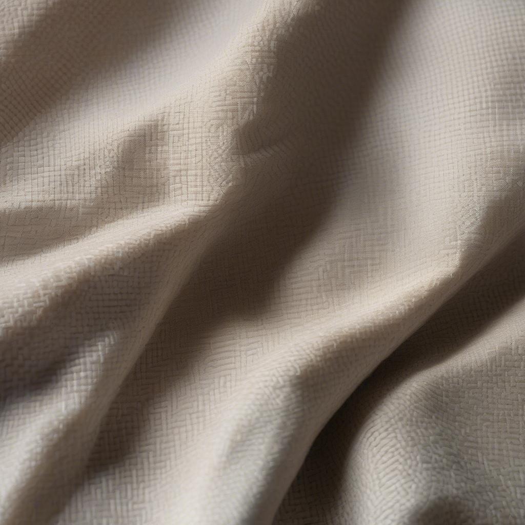 Close up view of a basket weave patterned bedspread showing the interwoven texture and air pockets.