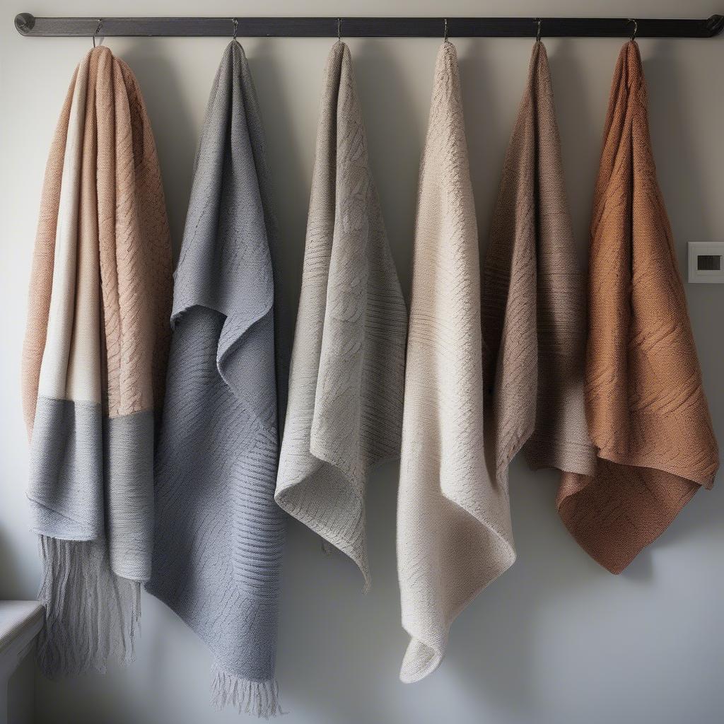 Basket weave blanket hanging on different sized hooks, showcasing the importance of choosing the right size for proper display and weight distribution.