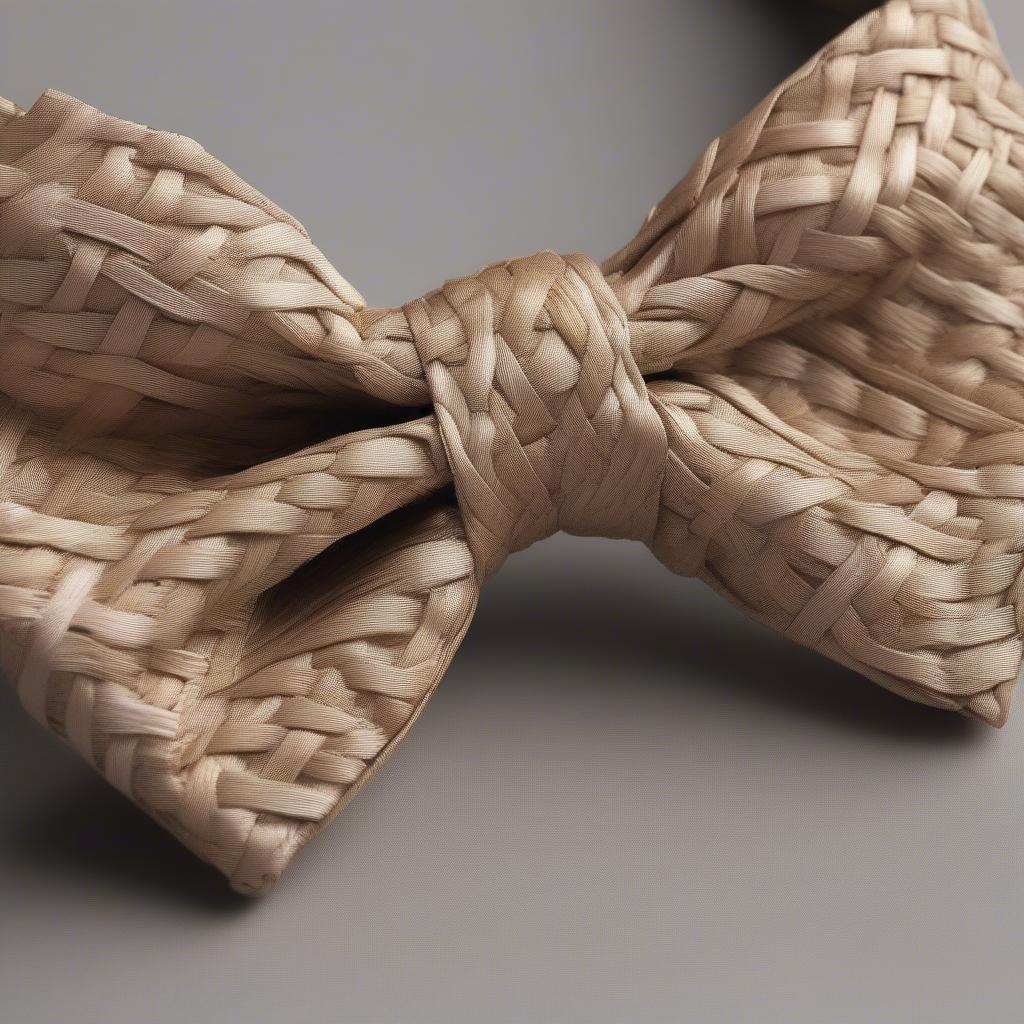 Close-up of a basket weave textured bow tie showcasing the intricate woven pattern and the natural fibers.