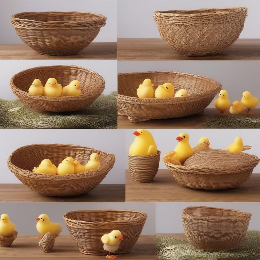 Various Basket Weave Bowls with Chicks