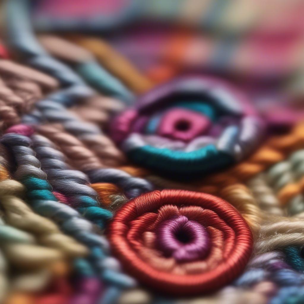 Close-up of a basket weave button showing the intricate detail of the over-under stitching.