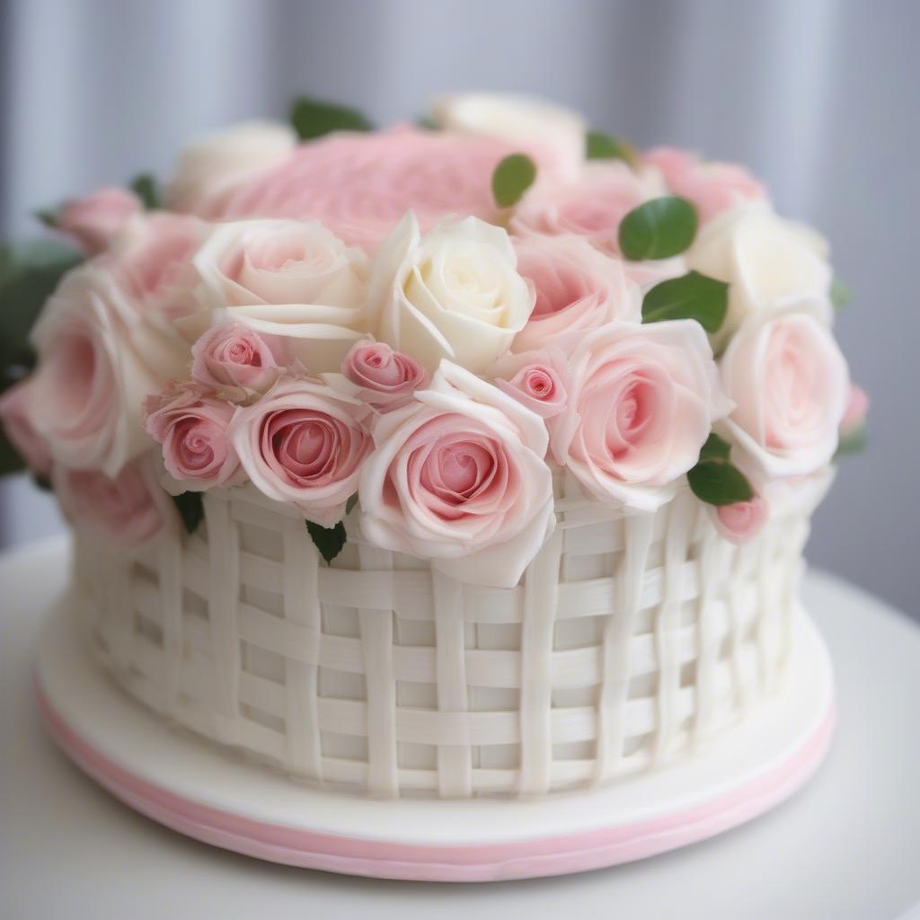 Basket Weave Cake Decorated with Roses