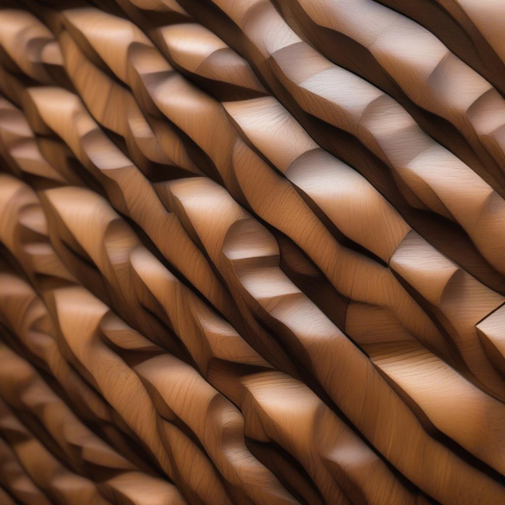 Close-up of a basket weave carving on a gunstock, showing the intricate detail and precision of the cuts.