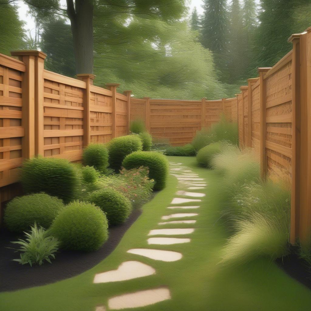 Basket Weave Cedar Fence along a Garden Path