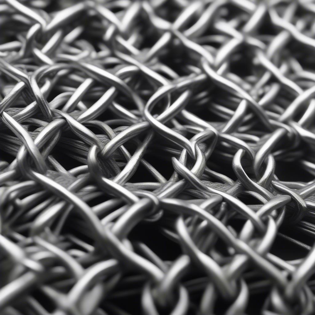 Close-up view of basket weave chainmail showing the interwoven rings and the textured surface