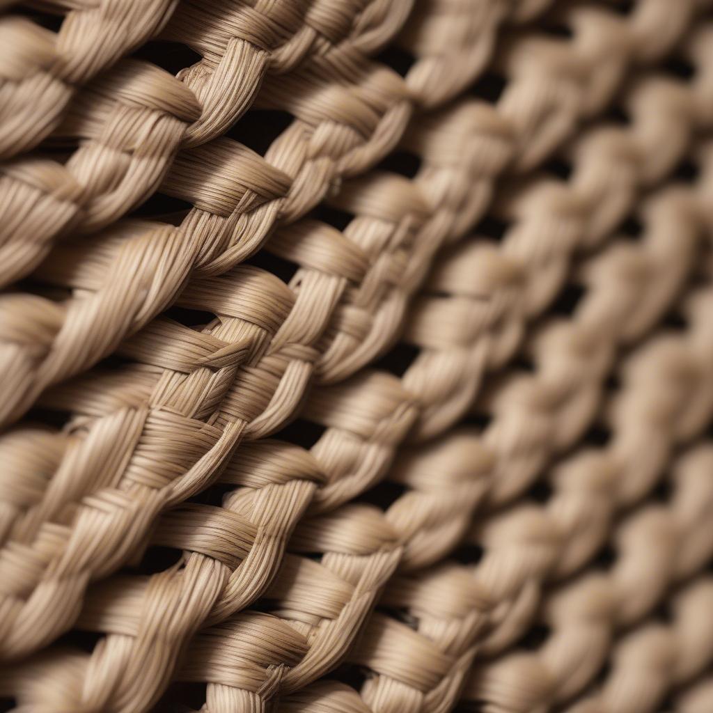 Close-up view of a beautifully crafted basket weave chair bottom, showcasing the intricate weaving pattern and natural materials.