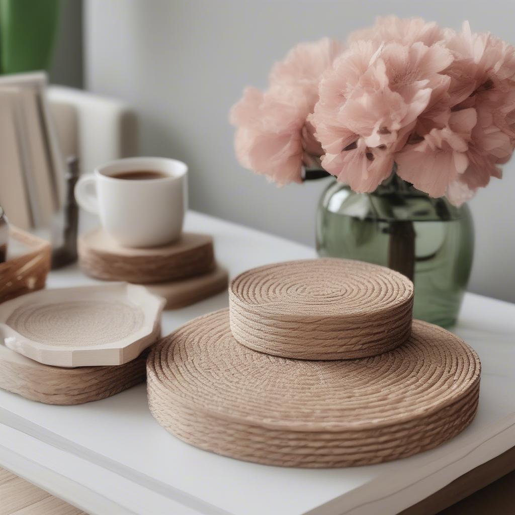 Basket Weave Coasters in Home Decor Setting